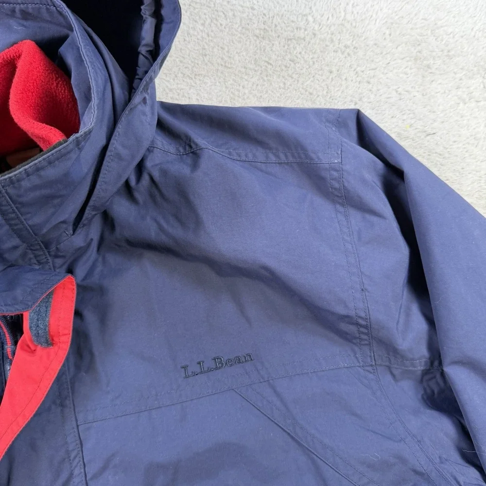 LL Bean Jacket Mens Large Navy 3 in 1 Fleece Hooded Full Zip Pocket Polartec